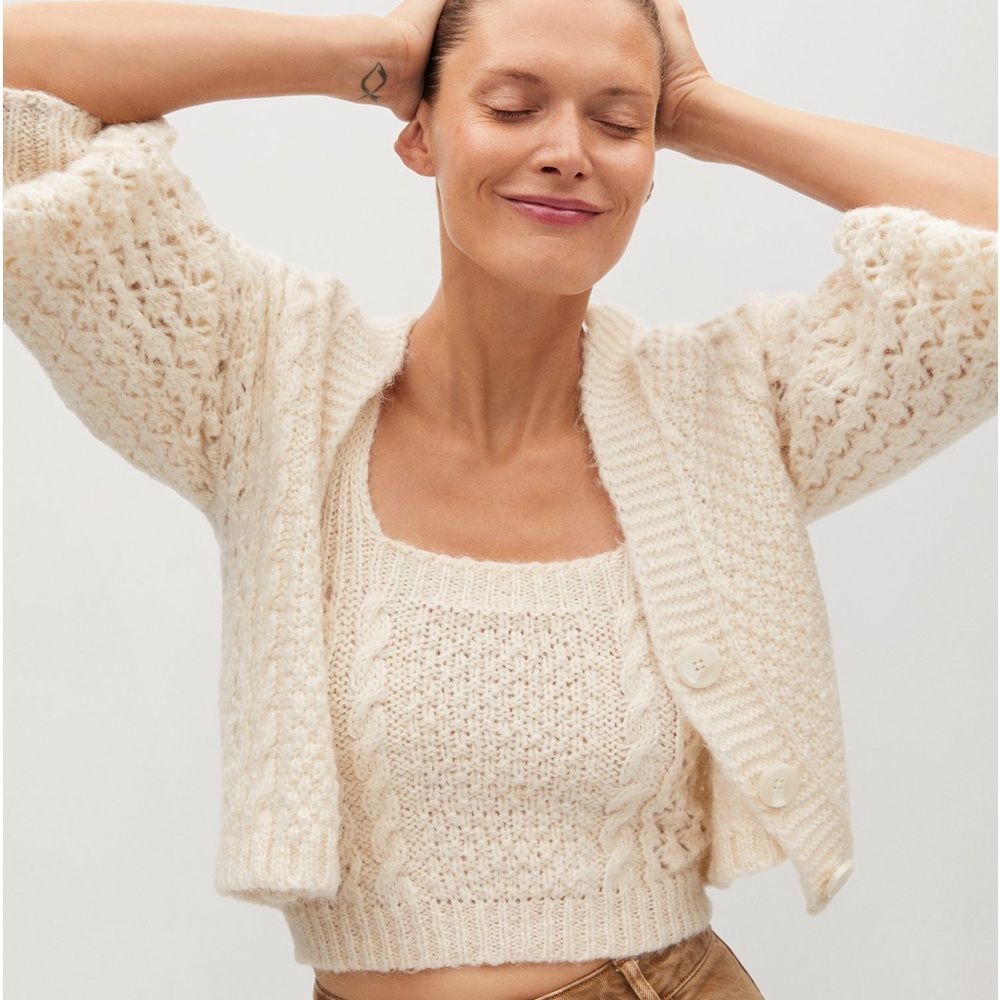 Mango ivory cream knit cardigan
